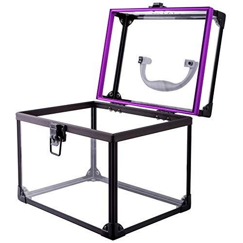 SHANY Clear Cosmetics and Toiletry Train Case - Clear Travel Makeup Bag Case Organizer with Secure Closure and Black/Purple Accents - Extra Large
