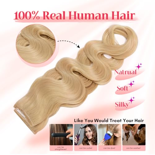 Rich Choices 100% Real Human Halo Hair Extensions Wave Remy Invisible Wire In Hair Extensions Human Hair Clip in Hair Piece 22 Inch Wavy-#613 Bleach Blonde