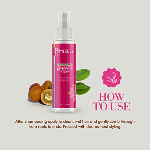 Mielle Mongongo Oil Thermal & Heat Protectant Spray, Protects Hair from Heat Damage, Intense Heat Defense, Curl Pattern Protection, Safe for All Hair Types (4 Fl Oz)