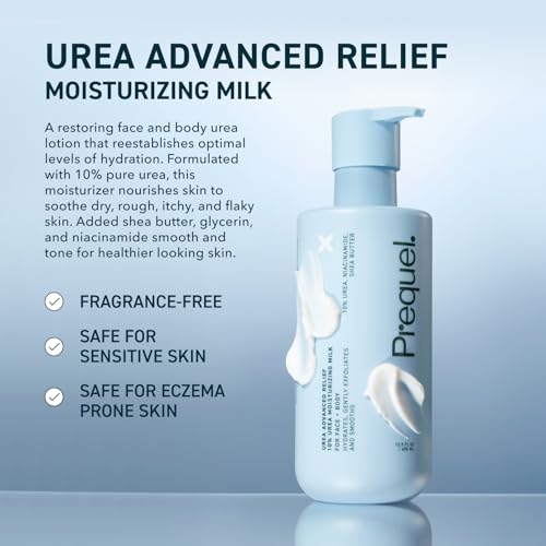 Prequel Skin Urea Advanced Relief Moisturizing Milk, 10% Urea Lotion for Face and Body, Unscented, Hydrating Cream for Extremely Dry Skin, Soothing for Sensitive Skin - 6.75 fluid ounce (Pack of 2)