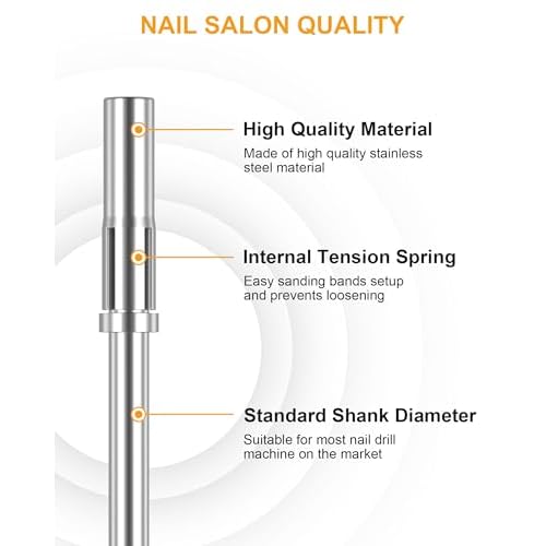 Rolybag Mandrel Nail Drill Bit, Mandrel Bit for Small Sanding Bands, 3/32'' Easy Off Mini Mandrel Bit for Nails, Suitable for Acrylic Nails Gel Manicures, Silver Mandrel Drill Bit 38mm x 3.1mm