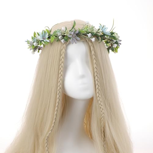 Blue Flower Crown Headband, Handmade Fairy Daisy Floral Headpiece, Artificial Boho Bridal Flower Crown for Women Girls Maternity Renaissance Weeding Festivals Birthday Party Headdress