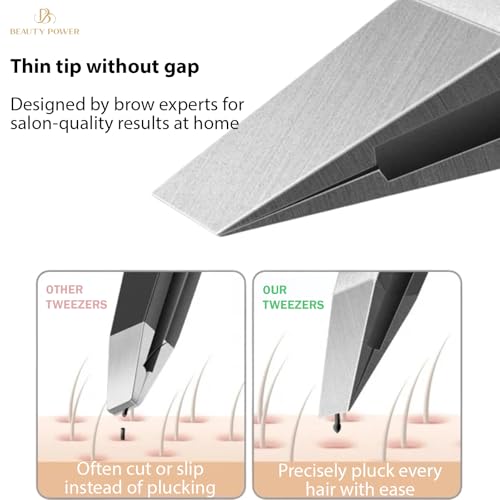 Ultra-Precision Professional Slant Tweezers for Women Facial Hair - German Stainless Steel, Lightweight Black Tweezers for Women & Men, Ideal for Eyebrow & Facial Grooming (Matte Gray)