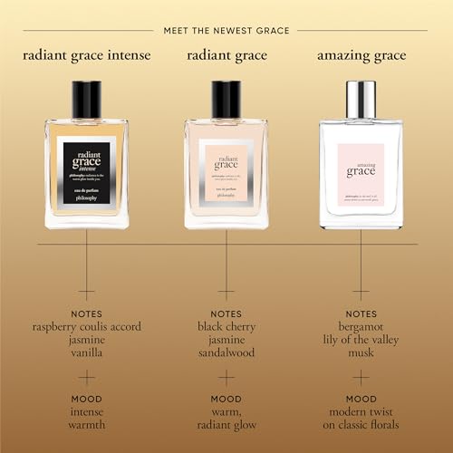 philosophy radiant grace intense eau de parfum- ambery floral women's perfume - with notes of raspberry, jasmine & vanilla - luxury perfume for women - long lasting fragrance
