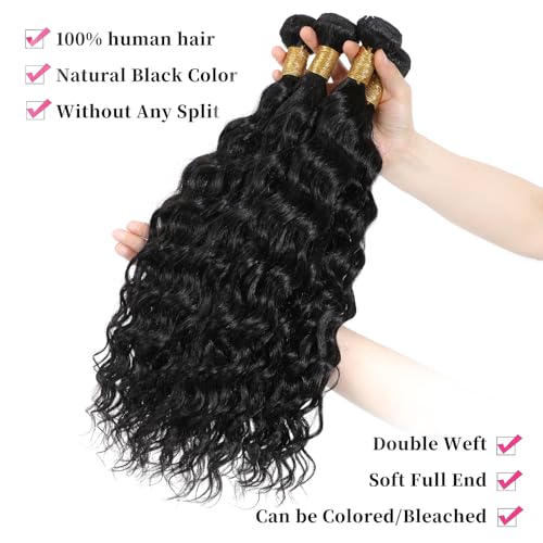 Deep Wave Bundles Human Hair 20 22 24 26 Inch Water Wave Human Hair Bundles Natural Curly Hair Bundle Double Weft Wet and Wavy Quick Weave Hair Extensions for Women