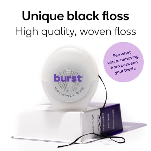 BURST Expanding Dental Floss (Mint Eucalyptus/240 Yards) | Stain Absorbing & Woven Teeth Floss with Xylitol Coating to Fight Cavities | Vegan | Paraben Free Expanding Floss