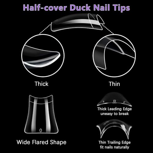 Laza 600pcs Short Duck Nail Tips 12 Sizes Box-packed Clear Duck Nails Half Cover Wide Nail Tips French False Nail Tips for Acrylic Nails Extension Tips ? 22MM