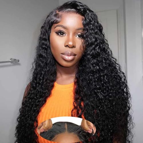 Wear and Go Glueless Wigs Human Hair Pre Plucked Pre Cut 4x4 Lace Front Wigs for Black Women Glueless for Beginners Curly Human Hair Wig (30 Inch)