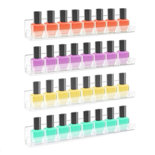 ROYALITA 8-Pack Acrylic Shelves - Nail Polish Organizer Wall Mounted Shelves, Nail Polish Rack with Removable Anti-Slip End Inserts, Nail Polish Holder for Bottles Nail Polish Display & Storage Shelf