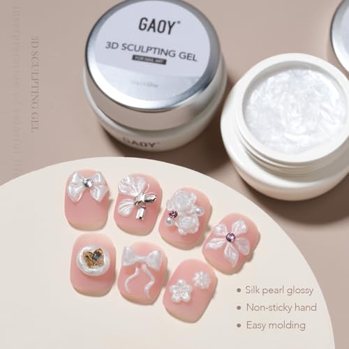 GAOY Pearl 3D Sculpting Gel for Nail Art, 15g Solid Nail Gel Non-Sticky Hard for Carving Molding and Building, Pearlescent White