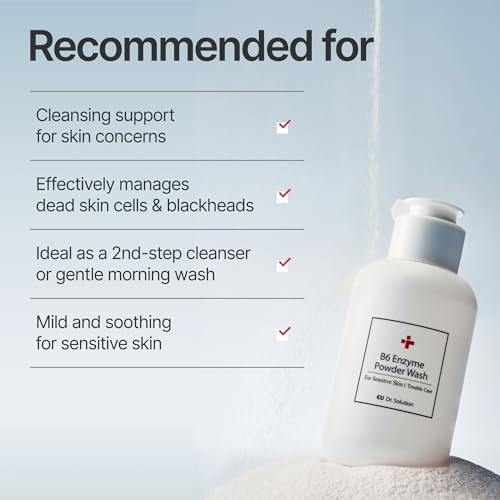 B6 Enzyme Powder Face Cleanser, Korean Skin Care Exfoliating Face Wash with PHA and Papain Enzyme, Face Exfoliator with Calamine and Vitamin B6, Gentle Cleanser, 55g (1.94 Oz)