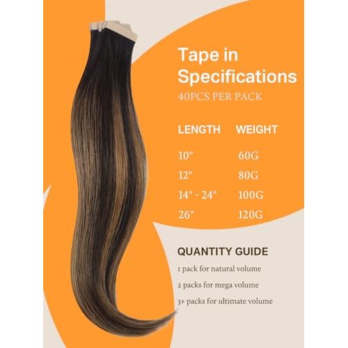 DOORES Tape in Human Hair Extensions, Balayage Dark Brown to Chestnut Brown100g 40pcs 22 Inch, Hair Extensions Tape in Straight Skin Weft Remy Hair Extensions