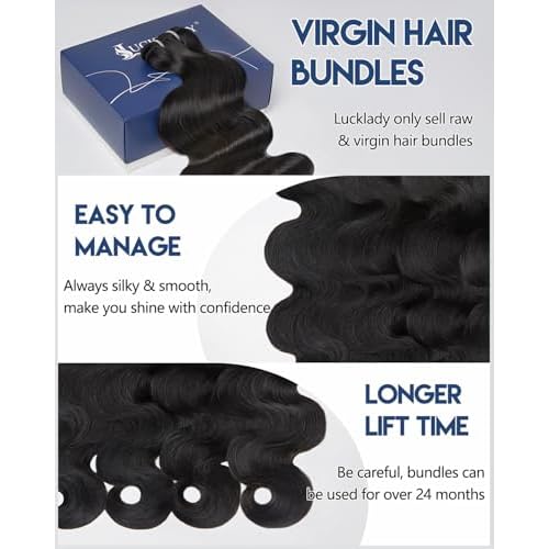 Lucklady 16A Raw Bundles Human Hair Body Wave, 28 Inch Body Wave Bundles Human Hair, Triple Lifespan Virgin Remy hair