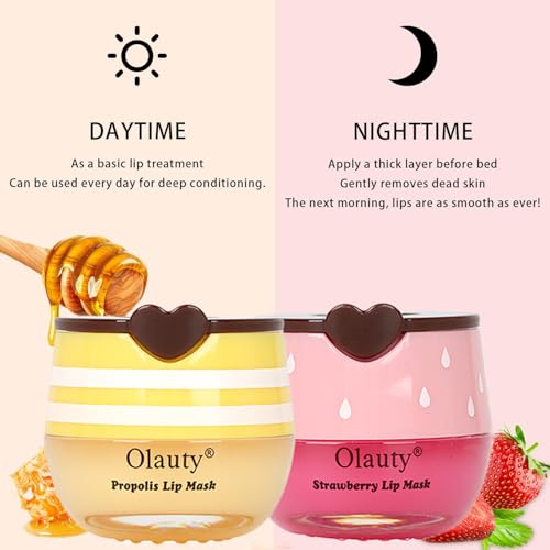 3 PCS Bee Lip Mask Honey Pot Lip Balm,Strawberry Watermelon Lip Mask Overnight Hydrating Dry and Crack Lip Scrubs Exfoliator Propolis Lip Sleeping Mask (Strawberry & Watermelon & Honey)