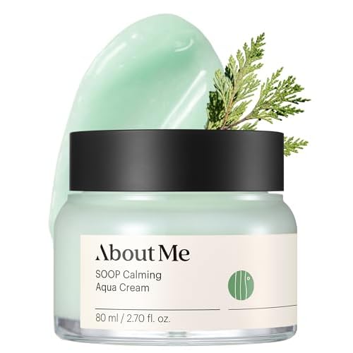 About Me SOOP Calming Aqua Cream ? Korean 77.7% Jeju Cypress Water 100 Hour Moisture Cream for Sensitive Acne Skin ? Daily Jelly Texture with Niacinamide ? Korean Skin Care ? 2.87oz, 85ml