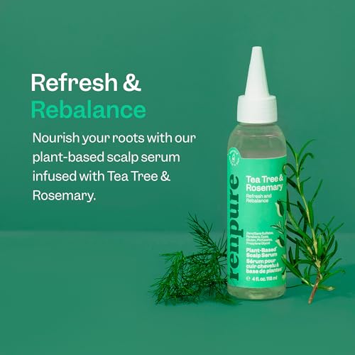 Renpure Tea Tree & Rosemary Scalp Serum, Plant-Based - Refreshing & Rebalancing - For Moisturized, Soft Hair - For Oily/Normal Hair- Tea Tree Leaf Oil, Rosemary Leaf Extract - 4 Fl Oz