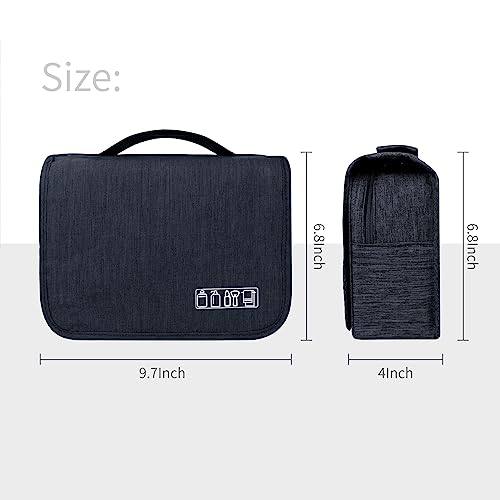 Large Capacity Toiletry Bag Travel Bag with Hanging Hook for Men and Women Waterproof Travel Cosmetic Bag Bathroom Storage Bag for Brushes Set,Full-Sized Shampoo,Toiletries,Accessories-Black