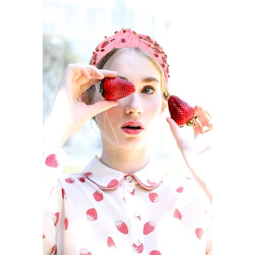 Strawberry Headband for Women, Fruit A-Pink, Hair Accessory for Summer, Beach Vacation, Wedding, Party, One Size, 1 Count