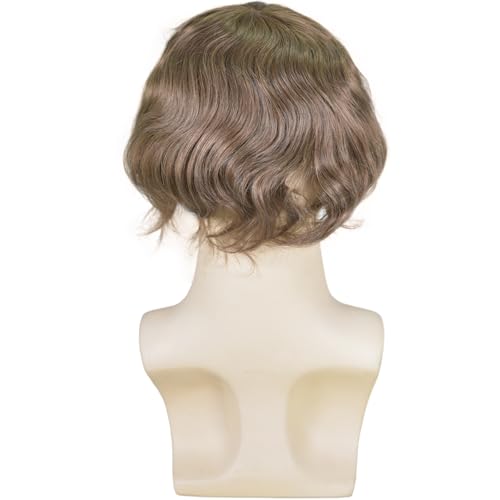 Men¡¯s Toupee 100% Human Hair French Lace Center PU Around Hair Replacement System for Men Natural Hairline 10x8Inches 6 Inch Hair Medium Density #7 Light Brown Color