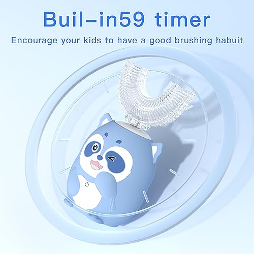 Kids Electric U Shaped Toothbrush Children Cartoon Sonic Automatic Toothbrush with 4 Brush Heads Full Mouth 6 Cleaning Modes - (Age 8-15, Gray)