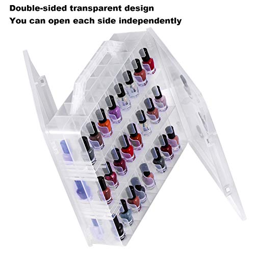 DreamGenius Nail Polish Organizer Case for 48 Bottles with 2 Nail Separators, Double Side Gel Nail Polish Holder with Adjustable Dividers, Clear