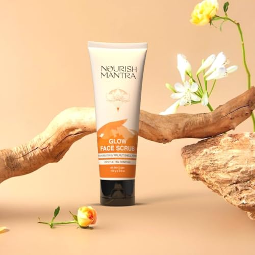 Nourish Mantra Glow Face Scrub | For Tan Removal, Gentle Exfoliation & Improved Skin Tone | Infused with Walnut Shell Powder, Alpha Arbutin, Hyaluronic Acid | All Skin Types | For Men & Women 100 ml