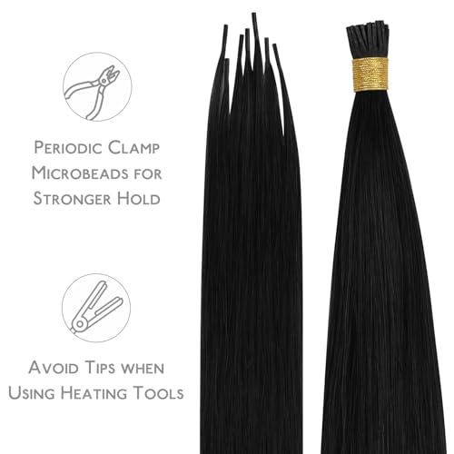 WENNALIFE I Tip Hair Extensions Real Human Hair, 100g 100s 24 Inch Jet Black Remy Itip Human Hair Extensions Invisible Itips Straight I Tips Cold Fusion Extensions