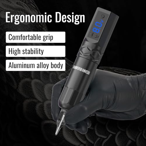 Wormhole Tattoo Kit Wireless Tattoo Gun Kit 20 Pcs Cartridge Needles Professional Tattoo Machine Kit Tattoo Practice Pen for Beginners Rotary Tattoo Machines WTK375