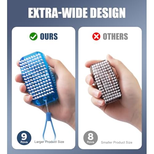 Nail Brush for Cleaning Fingernails, Larbois 2 Pack Two-Sided Extra-Wide Fingernail Brush for Cleaning Stiff Bristles Nail Scrubber Brush Mechanic Hand Scrub Brush with Hanging Rope
