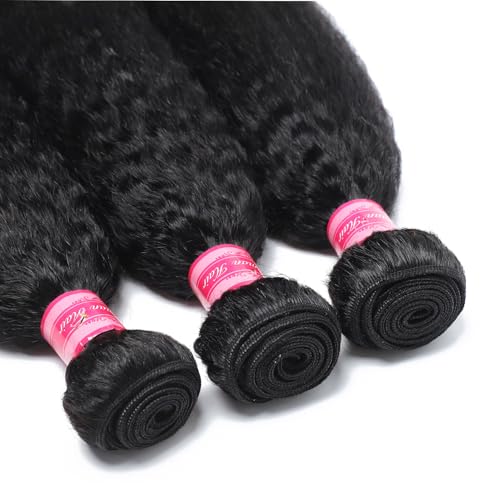 Kinky Straight Human Hair Bundles 24 Inch Single Bundle Yaki Straight Human Hair 1 Bundles 12A 100% Unprocessed Brazilian Virgin Remy Human Hair Extension For Black Women