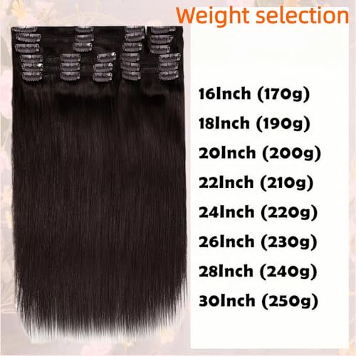 22iINCH Clip In Hair Extensions Real Human Hair, Remy Human Hair Extensions 12PCS Long Soft Natural Hair piece 14-28 Inch Straight Hair Extension for Women(180g-250g 1#(Jet Black)