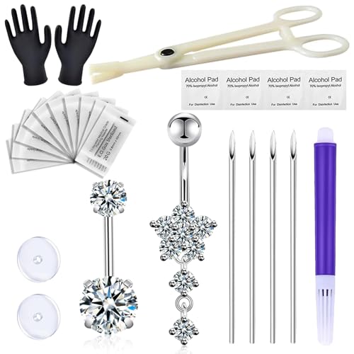 judero Belly Piercing Kit 16Pcs Belly Button Piercing Kit Includes 2Pcs 14G Belly Button Rings 1Piercing Clamp 4Piercing Kits 4Clean Pad 2Piercing Discs 1Marker Pen 2Gloves Piercing Supplies