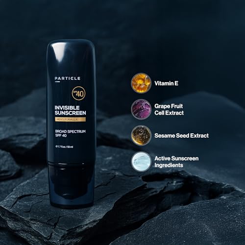 Particle Invisible Sunscreen, Men¡¯s Transparent SPF 40 Sunscreen Lotion with Vitamin E, Daily Skin Care for Men, Lightweight Formula for Sun Protection, Beard Friendly, Non Greasy, 1.7 FL OZ