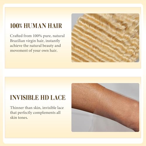 28 Inch 13x6 Lace Front Wigs Human Hair 613 Deep Wave Blonde 13x6 HD Lace Front Wigs Human Hair 200% Density Pre Plucked with Baby Hairs Wigs For Women Female