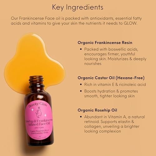 Frankincense Resin Infused Organic Castor & Rosehip Oils for Face Age Defying Miracle Facial Moisturizer Cold Pressed Serum Natural Skincare Hydrates Skin Moisturizing 1 Fl Oz