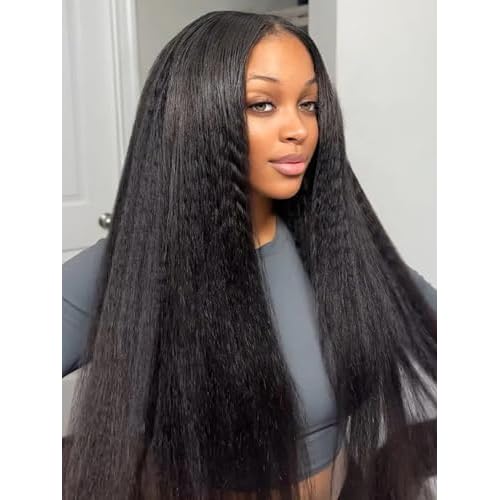 ISEE 3 In 1 Half Wig Kinky Straight Glueless Wigs Human Hair Comfortable Fit No Glue Needed Wear & Go Seamless Clip In Wigs 18 Inch