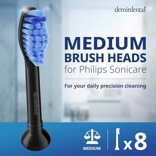 Replacement Heads - Compatible with Philips Sonicare Replacement Heads - Medium Replacement Toothbrush Head - Replaces HX6015/03 SimplyClean Toothbrush Heads - Black - 8 Pack