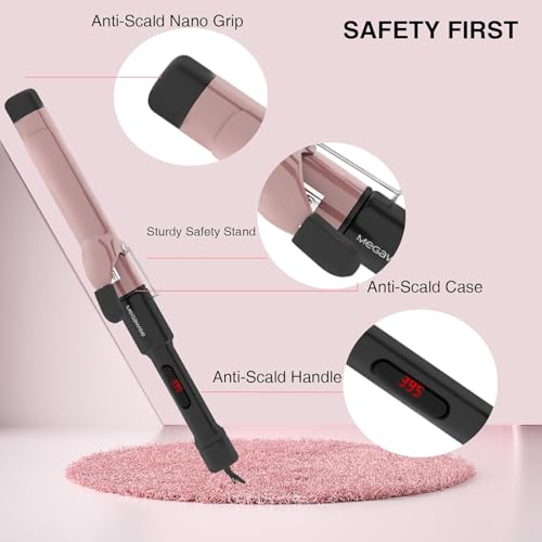MEGAWISE Pro 1.25 Inch Ceramic Barrel Hair Curling Iron with 60s PTC Fast Heating, Anti-Scald Grip & Tip, Auto Shut Off, 360¡Æ Swivel Cord, 2 Clips & Heat-Resistant Glove Included