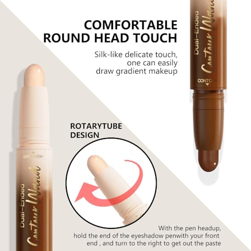 Dual-Ended 2-in-1 Cream Contour & Highlighter Stick Makeup For Face & Body ? Waterproof, Long-Lasting, Suitable for All Skin Tones, 01#Nuetral Nude + Beige