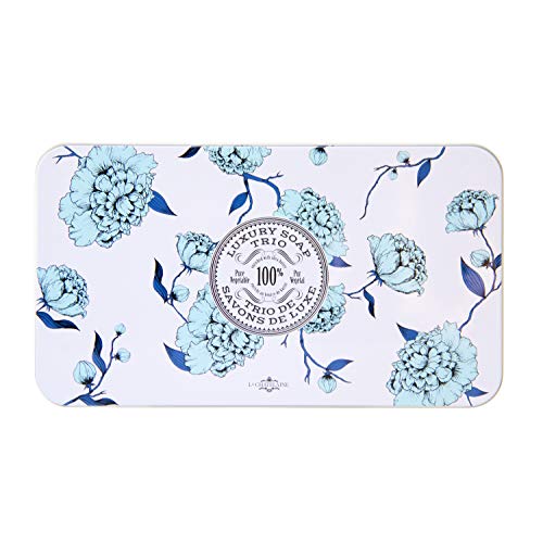 La Chatelaine Luxury Bar Soap Trio Gift Set Tin ? Winter White | Made in France | Natural and Organic Soap Bars | Shea Butter Formula | 3 x 7 oz / 200g (Cherry Almond, Coconut Milk, Lychee Bilberry)