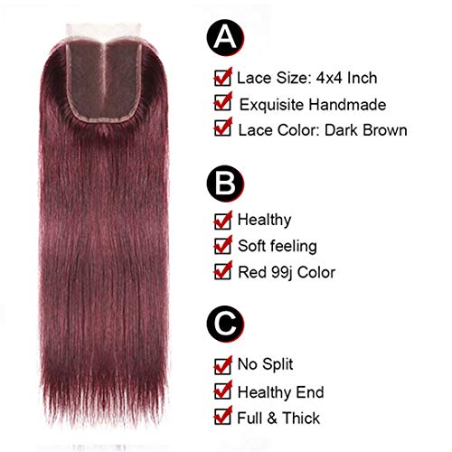 99j Burgundy human hair Straight Hair 20 22 24 with 20closure 8A Brazilian Virgin Hair 99j Burgundy Straight Hair Weaves Bundle Free Part Red Wine Color 100% Unprocessed Human Hair Weft Weaves
