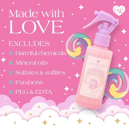 Glimmer Wish Unicorn Hair Detangler Spray ? Leave-In Conditioner for Kids & Women, Tangle-Free Detangling Mist, 5 fl oz