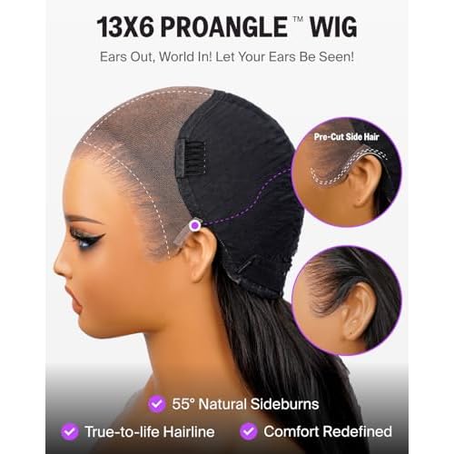 13x6 HD Lace Front Wigs Human Hair 220% Density Glueless Wigs Human Hair Pre Plucked Pre Cut Upgrade Ear-to-Ear Frontal Straight Wigs for Women Glueless Drawstring Wig with Tapes 22 Inch