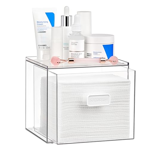 Vtopmart Disposable Facial Towels Holder,Clear Storage Drawer Compatible with Clean Skin Club Towel XL,Acrylic Box Hold 50 Count,Stylish and Functional Bathroom Accessory for Coutertop Organization