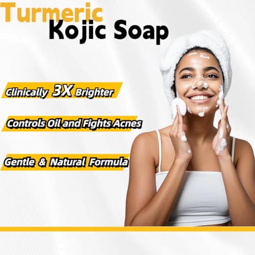 Lemon Turmeric & Kojic Acid Soap Bar For Dark Spot ? lightening Skin with Vitamin C - 3x Moisturizing with Shea Butter for Face / Body?Natural ingredien Glowing Soap for Oily & Dry Care - 3 Pcs