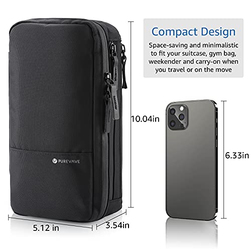 Purevave Compact Mens Toiletry Travel Bag, Mens Dopp Kit for Travel Waterproof, Wash Pouch Black