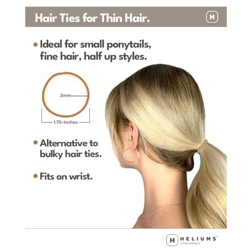 Heliums Thin Hair Elastics - Dark Golden Blonde - 2mm Ties for Thin Hair, 1.75 Inch, Medium Hold No Damage Ponytail Holders - 40 Count