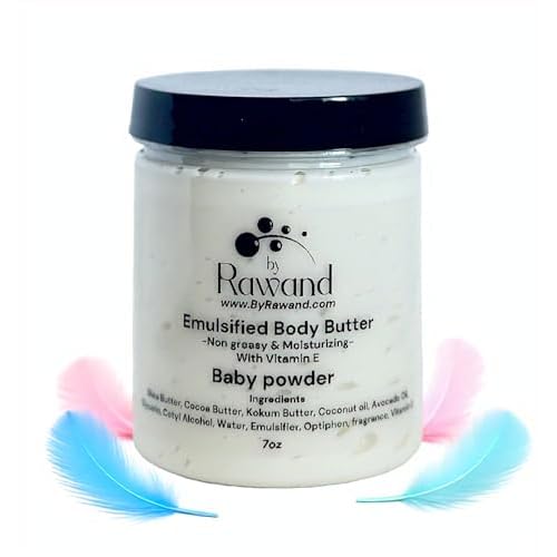 Handmade baby powder Body buttercream with Shea & Cocoa butter based with natural oils & Hyaluronic Acid - non greasy, moisturizing (White (Baby Powder))