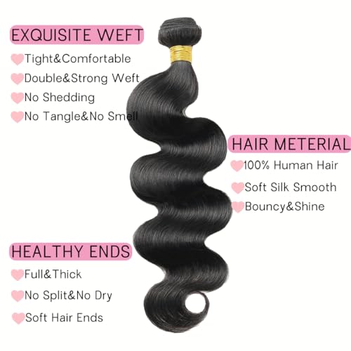 Human Hair Bundles 18 20 22 24 Inch Body Wave Bundles Human Hair 100% Unprocessed Brazilian Virgin Hair Bundles 4 Bundles Human Hair Natural Black Human Hair Extensions Bundles for Women