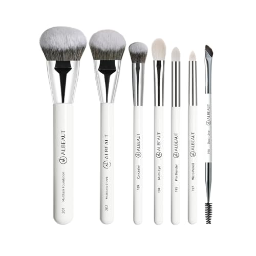 Makeup Brushes Set, Albeaut 7Pcs Face Eyeshadow Brushes Kit with Preminum Bristles Liquid Foundation Concealer Blending Tools Professional & Travel Bag